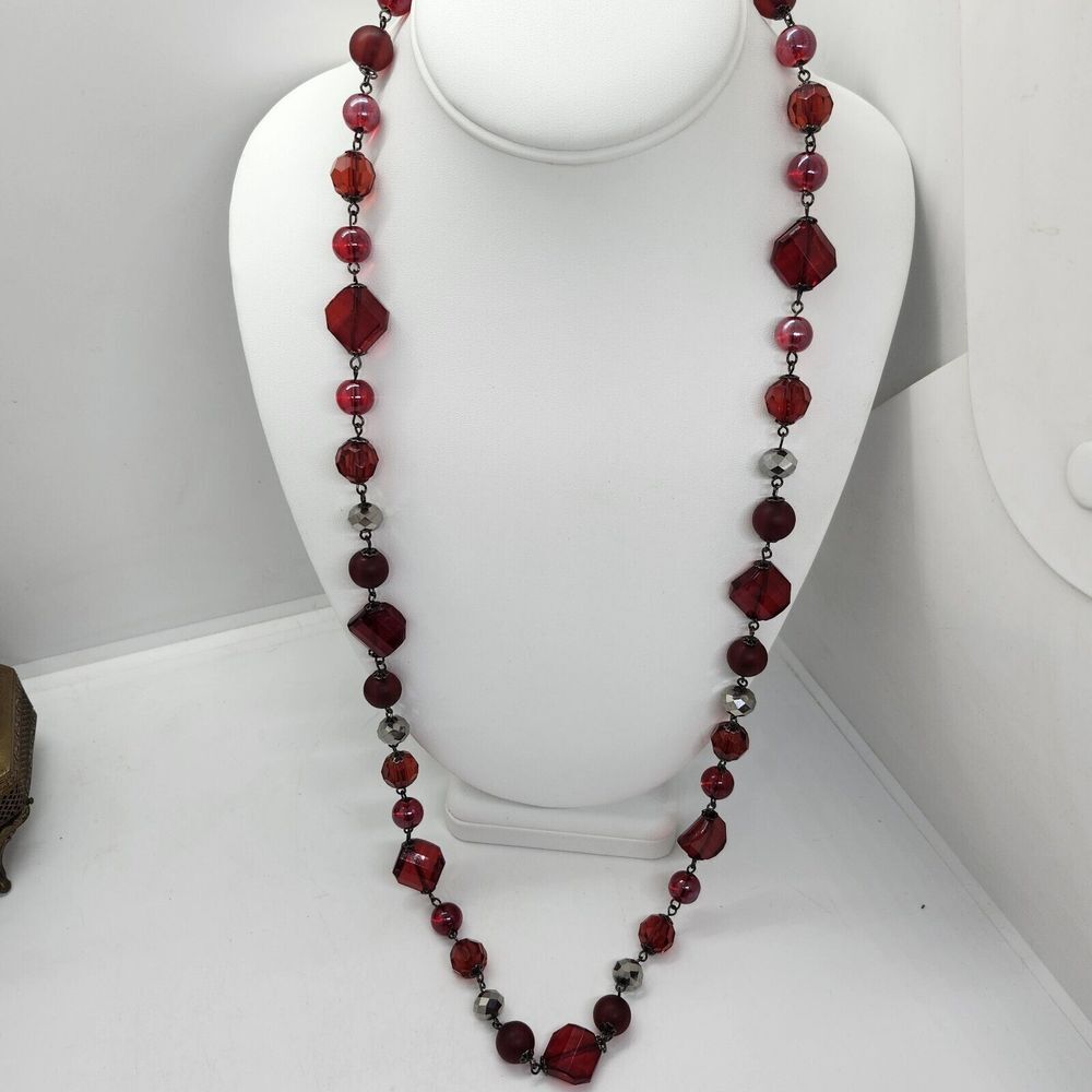 Red And‎ Gun Metal Beaded Necklace